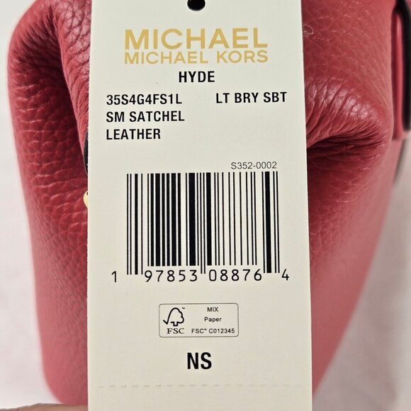 Michael Kors Hyde Small Pebbled Leather Satchel Light Berry Sorbet Double Handle - Picture 9 of 14